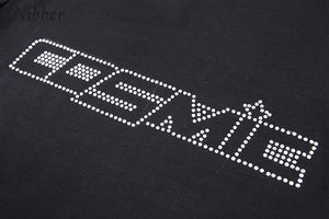 Nibber black Letter Rhinestone cotton T Shirts women summer Navel Bare Cropped Streetwear Fashion Top Tee Slim Fit Short T-shirt
