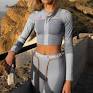 Kliou women fitness two pieces set tracksuit long sleeve crop top letters print elastic skinny leggings sportswear slim outfit