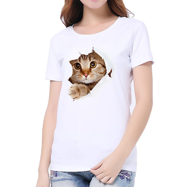 Charmed 3D cat Print Casual Harajuku Women T-Shirt Summer  Short sleeve Casual Round neck Cheap Clothes China Top Mode Femme qy*