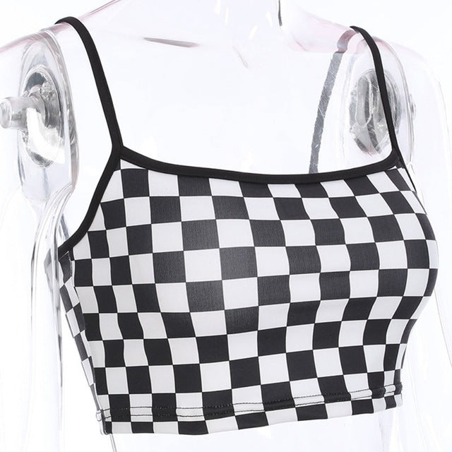 Women Plaid Tank Tops Sexy Short Crop Tops Backless Party Short Vest Tops