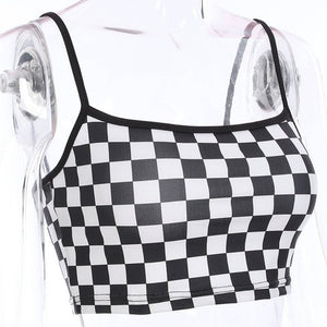 Women Plaid Tank Tops Sexy Short Crop Tops Backless Party Short Vest Tops