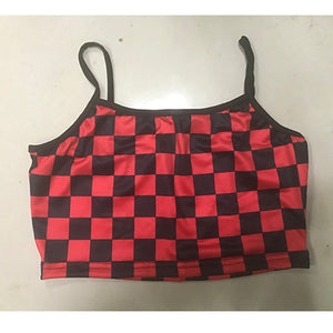 Women Plaid Tank Tops Sexy Short Crop Tops Backless Party Short Vest Tops