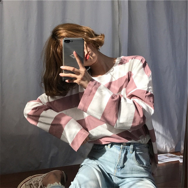 Harajuku Striped Shirt Streetwear for Women 2020 Korean Style Long Sleeve Vogue Camisa Mujer Autumn Plus Size Women Shirt