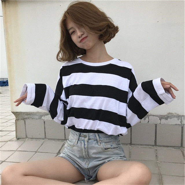 Harajuku Striped Shirt Streetwear for Women 2020 Korean Style