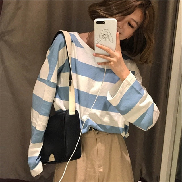 Harajuku Striped Shirt Streetwear for Women 2020 Korean Style