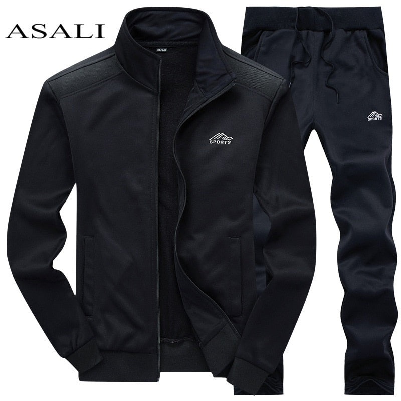 Tracksuits Men Polyester Sweatshirt Sporting Fleece 2019 Gyms Spring Jacket + Pants Casual Men's Track Suit Sportswear Fitness.