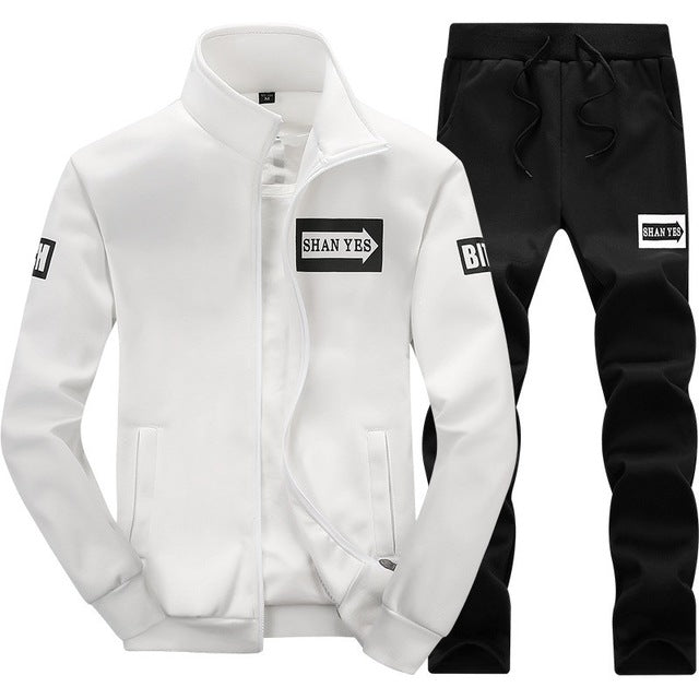 Tracksuits Men Polyester Sweatshirt Sporting Fleece 2019 Gyms Spring Jacket + Pants Casual Men's Track Suit Sportswear Fitness.
