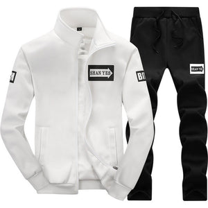 Tracksuits Men Polyester Sweatshirt Sporting Fleece 2019 Gyms Spring Jacket + Pants Casual Men's Track Suit Sportswear Fitness.