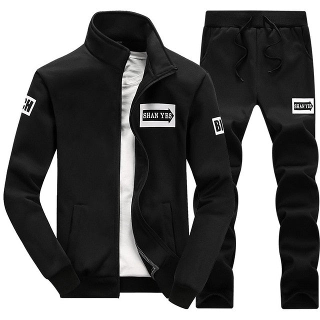 Tracksuits Men Polyester Sweatshirt Sporting Fleece 2019 Gyms Spring Jacket + Pants Casual Men's Track Suit Sportswear Fitness.