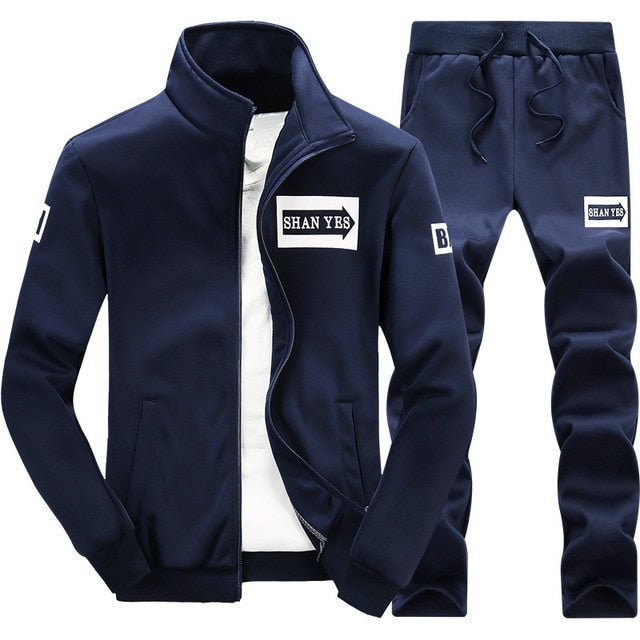 Tracksuits Men Polyester Sweatshirt Sporting Fleece 2019 Gyms Spring Jacket + Pants Casual Men's Track Suit Sportswear Fitness.