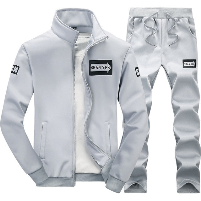 Tracksuits Men Polyester Sweatshirt Sporting Fleece 2019 Gyms Spring Jacket + Pants Casual Men's Track Suit Sportswear Fitness.