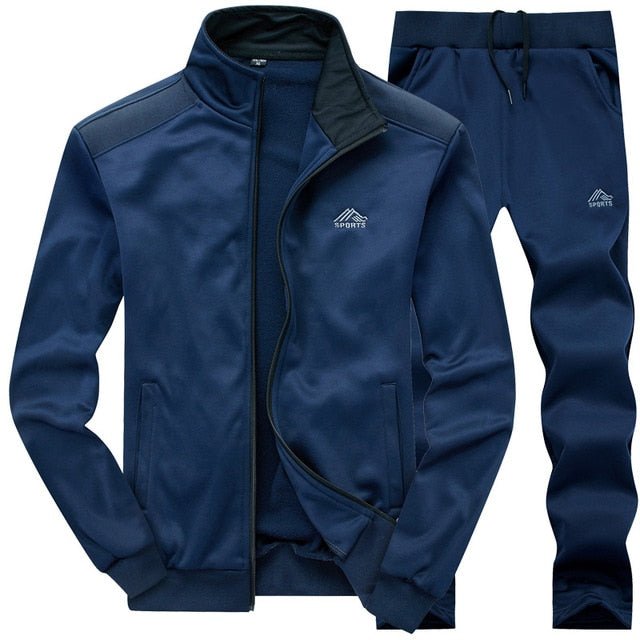 Tracksuits Men Polyester Sweatshirt Sporting Fleece 2019 Gyms Spring Jacket + Pants Casual Men's Track Suit Sportswear Fitness.